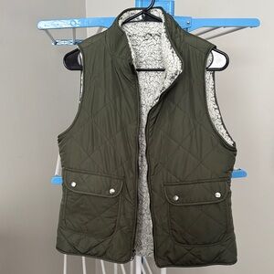Olive Green Quilted Vest with Sherpa Lining